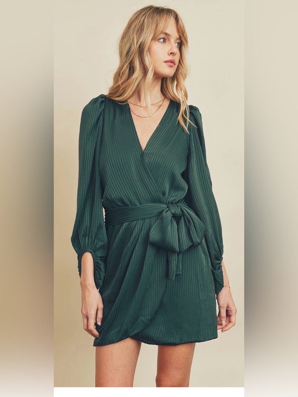 Dress Forum Emerald Wrap-Front Long Sleeve Mini Dress